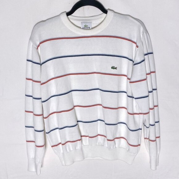 Lacoste Sweaters - Lacoste White with Red and Blue Stripes Crewneck Sweater M